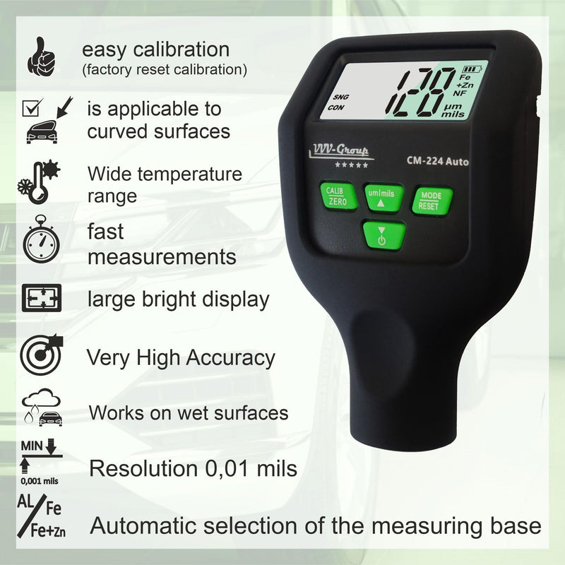 [Australia - AusPower] - Paint Thickness Gauge CM-224 Auto/Best Mil/Micron car Coating Thickness tester/Depth Paint Meter (Resolution 0.01mils) Fe/Al/Zn 