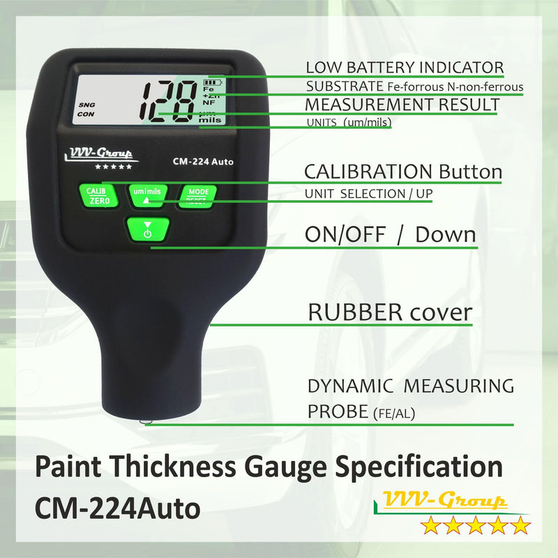 [Australia - AusPower] - Paint Thickness Gauge CM-224 Auto/Best Mil/Micron car Coating Thickness tester/Depth Paint Meter (Resolution 0.01mils) Fe/Al/Zn 