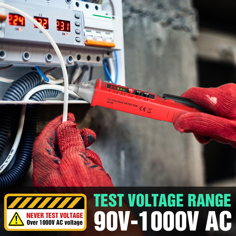 [Australia - AusPower] - Voltage Tester HS-3201 Red,Non Contact Voltage Tester AC, Multi-Function Electricity Detector Pen 90V-1000V with LED Flashlight Buzzer Alarm Wire Breakpoint Finde 