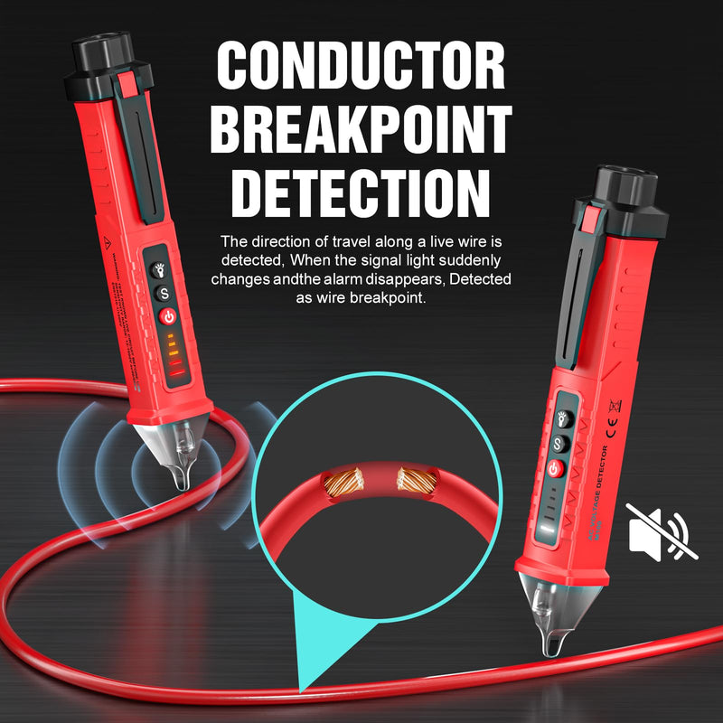 [Australia - AusPower] - Voltage Tester HS-3201 Red,Non Contact Voltage Tester AC, Multi-Function Electricity Detector Pen 90V-1000V with LED Flashlight Buzzer Alarm Wire Breakpoint Finde 
