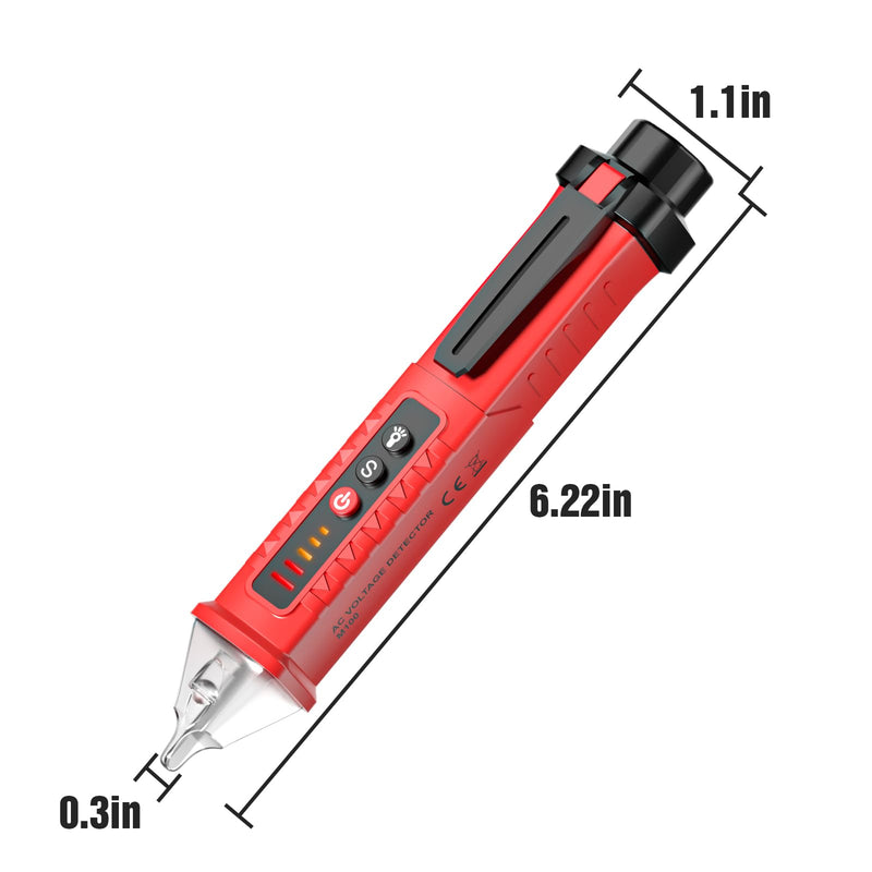 [Australia - AusPower] - Voltage Tester HS-3201 Red,Non Contact Voltage Tester AC, Multi-Function Electricity Detector Pen 90V-1000V with LED Flashlight Buzzer Alarm Wire Breakpoint Finde 
