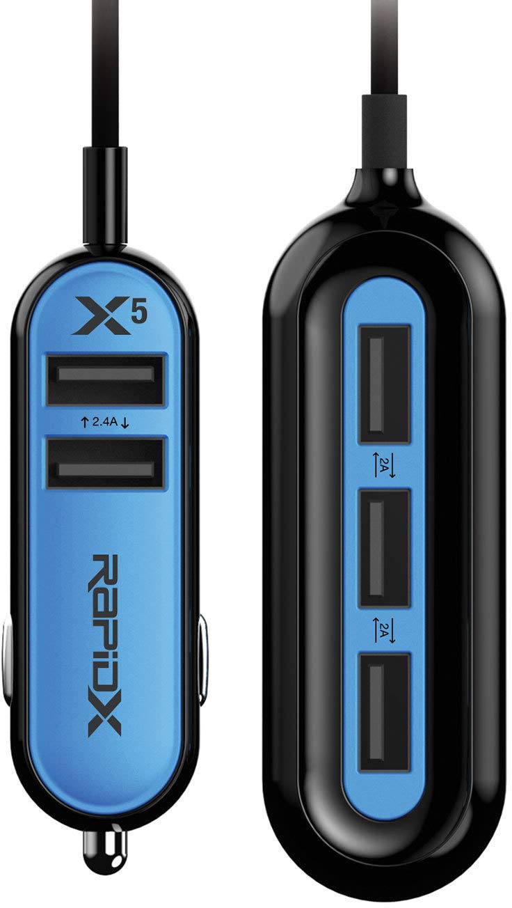 [Australia - AusPower] - RapidX X5 Car Charger with 5 USB Ports for iPhone and Android - Blue 