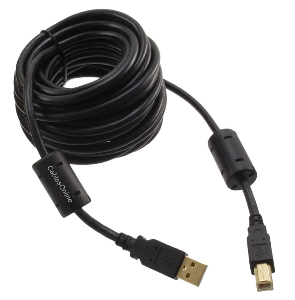 [Australia - AusPower] - Cablesonline, 20 Feet Hi-Speed USB 2.0 A-Male to B-Male Cable with Two Ferrite Cores, 20-awg, Gold Plated, Black, (Usb2-ab20k) 
