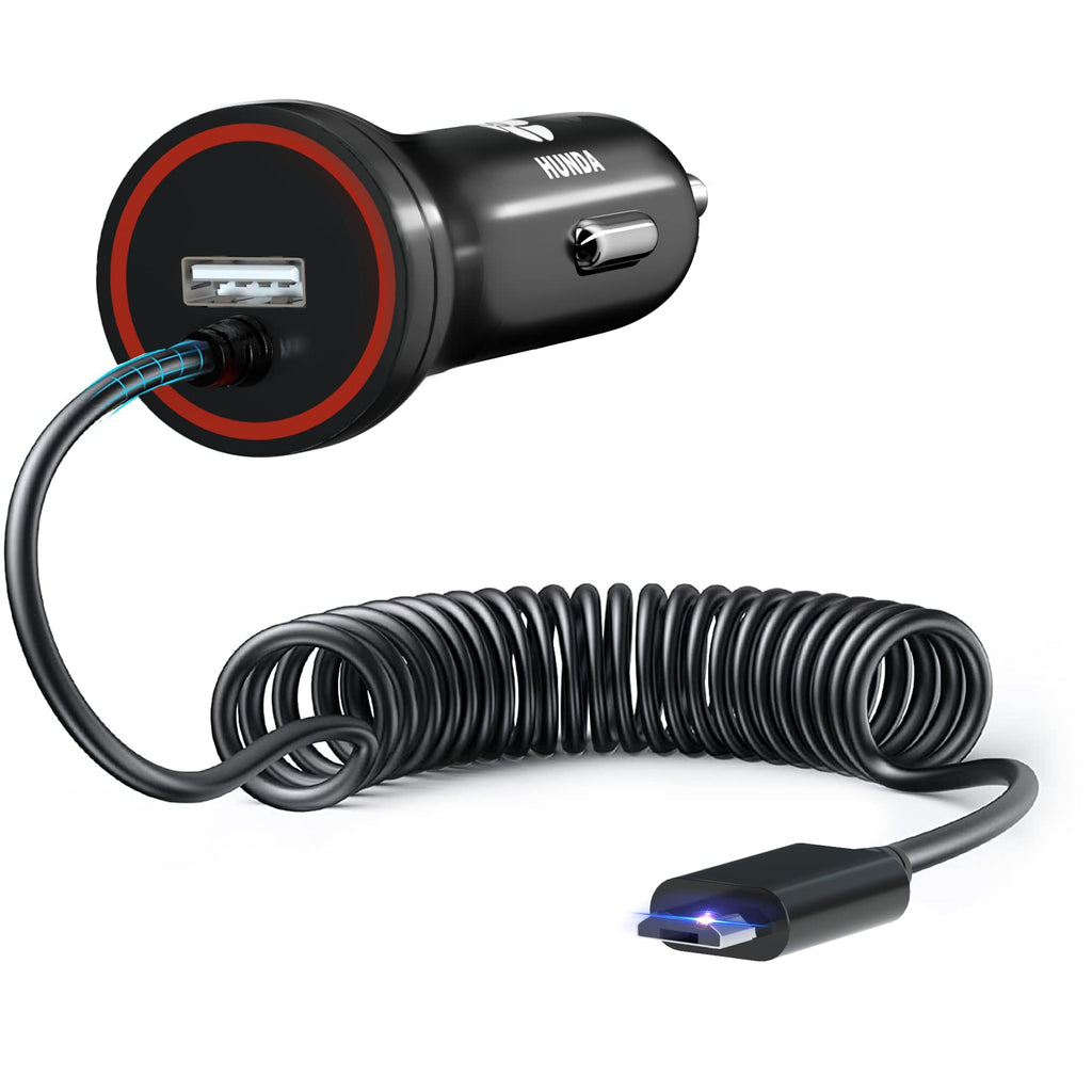 [Australia - AusPower] - Micro USB Car Charger, HUNDA 24W/4.8A Rapid Dual Car Charger Adapter Quick Charge with Coiled USB Cable, Fast Car Charging for Android Phones, Cameras and Other Devices 