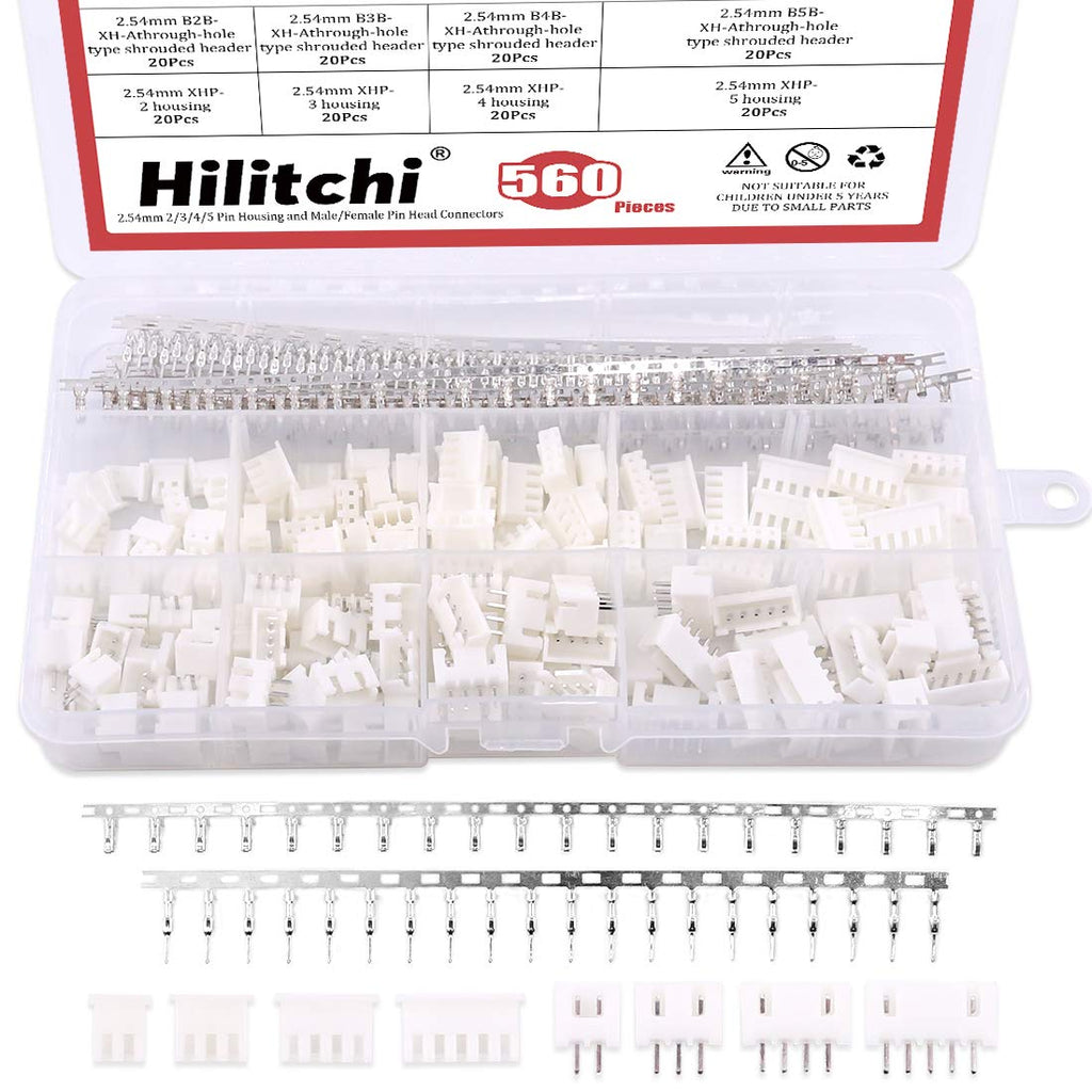 [Australia - AusPower] - Hilitchi 560Pcs 2.54mm 2/3/4/5 Pin Housing and Male/Female Pin Head Connector Adapter Plug Set Perfectly Compatible with JST-XHP 