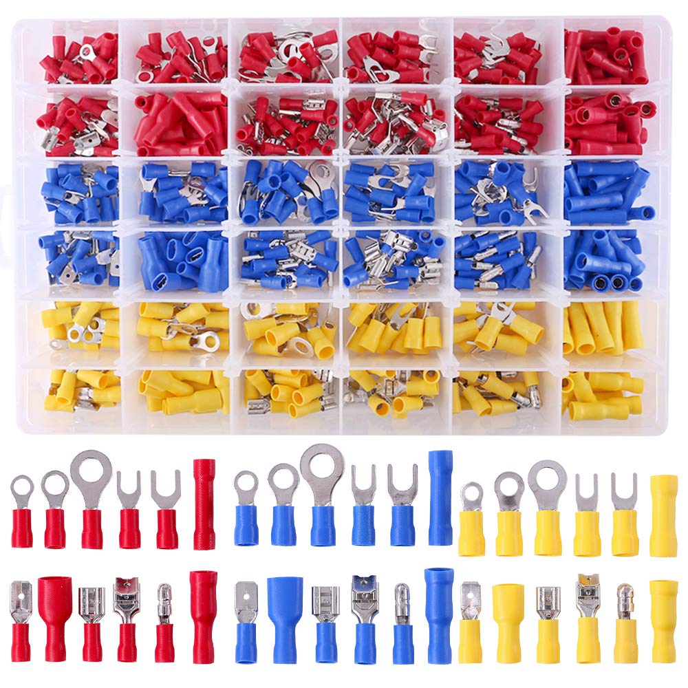 [Australia - AusPower] - Glarks 540pcs 22-16/16-14/12-10 Gauge Mixed Quick Disconnect Electrical Insulated Butt Bullet Spade Fork Ring Solderless Crimp Terminals Connectors Assortment Kit 