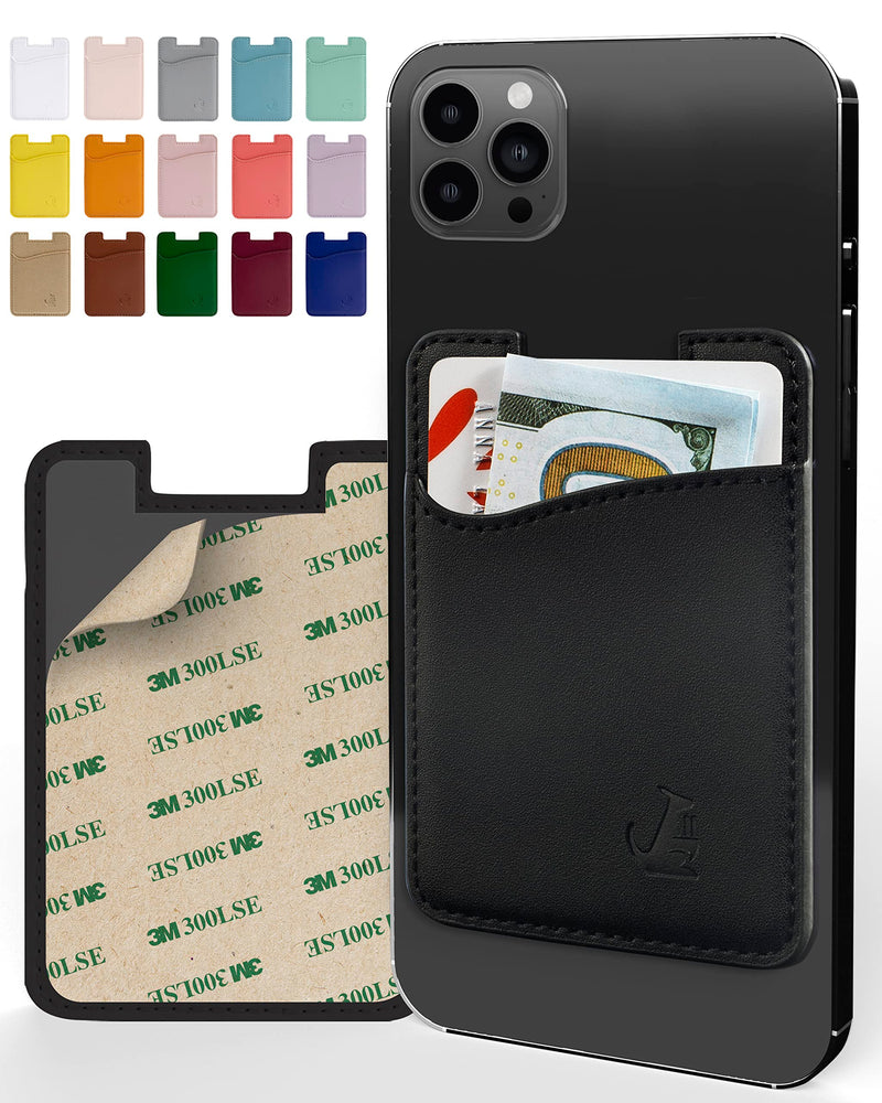 [Australia - AusPower] - Premium Leather Phone Card Holder - Stick On Wallet for iPhone and Android Smartphones - Minimalist Style with Non-Slip Lining Secures Up to 3 Cards Kangaroo (Black Leather) by Wallaroo Black 