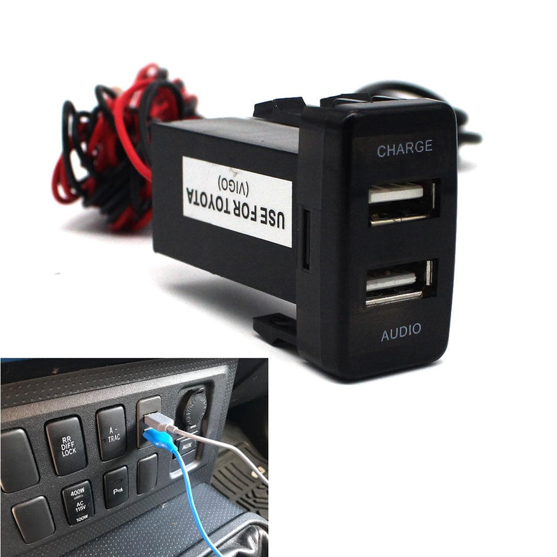 [Australia - AusPower] - MOTONG USB Power Socket with Audio Socket for Toyota Vigo Series Car USB Adapter for Phone 14/13/12/11/8/7/6/5, Tablets Samsung,LG,Huawei and More (USB Port+Audio) 