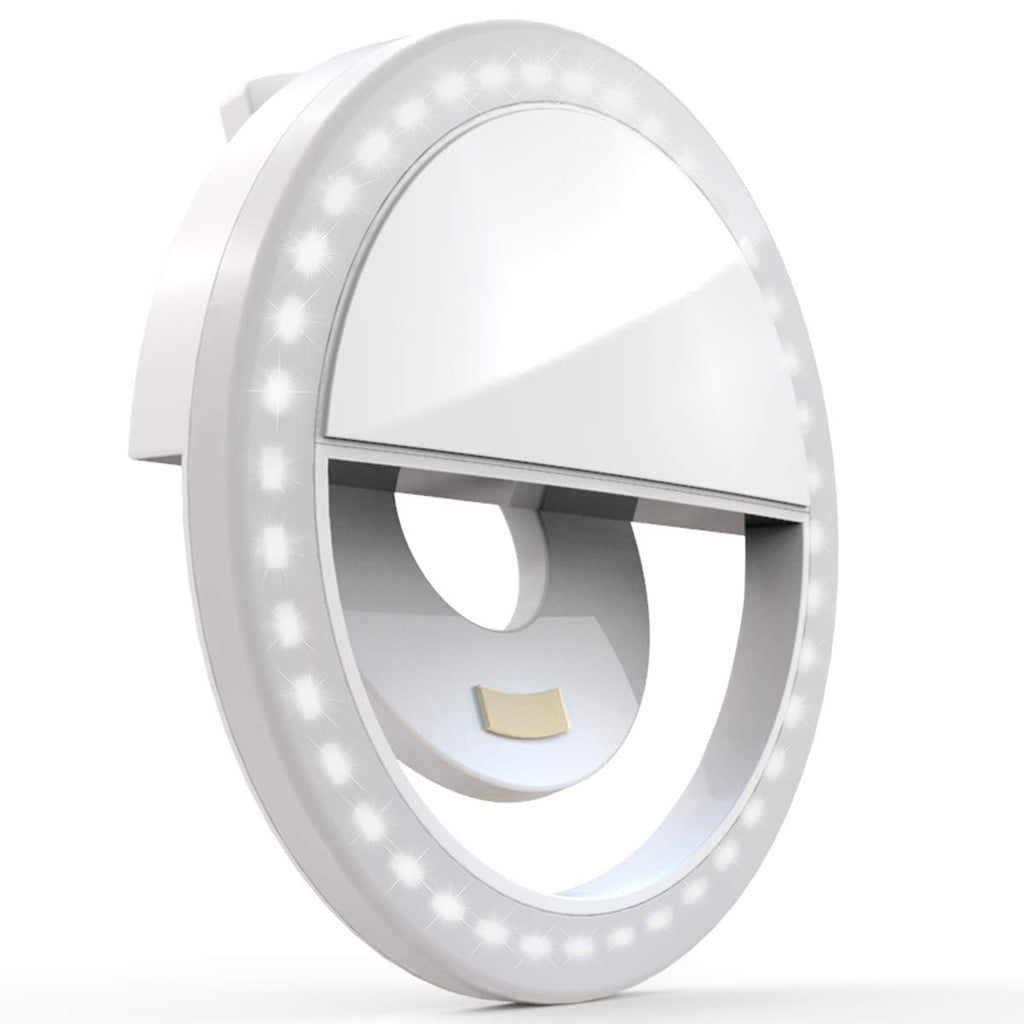 [Australia - AusPower] - Auxiwa Clip on Selfie Ring Light [Rechargeable Battery] with 36 LED for Smart Phone Camera Round Shape, White 