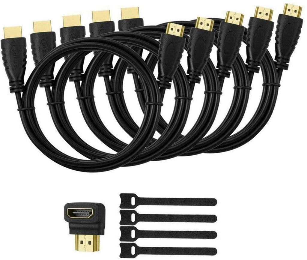[Australia - AusPower] - 5 Pack High-Speed HDMI Cables-6ft with 90 Degree Adapter, Gold Plated Connectors, Cord Ties for TV PC Playstaion Support Ethernet, 3D, 1080P, ARC, Black 
