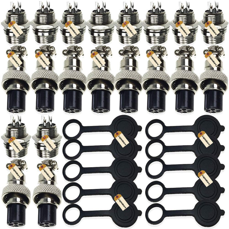 [Australia - AusPower] - Lsgoodcare 10PCS 5A 12MM 4 Pin Female Aviation Connector Plug + 10PCS 5A 12MM 4 Pin Male Aviation Connector Plug+10Pcs Aviation Connector Caps 