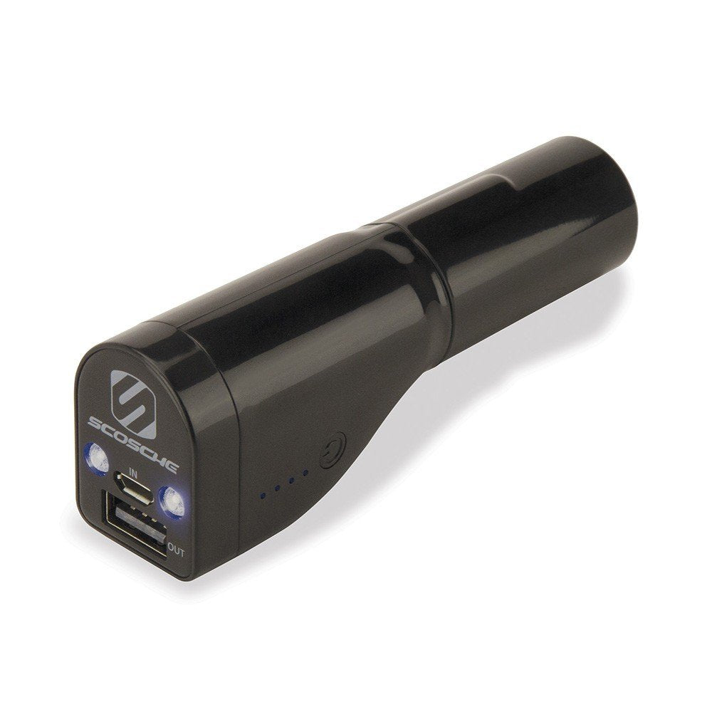 [Australia - AusPower] - SCOSCHE 2600 PBC71R GoBat 3-In-1 12V USB Car Charger Adapter with 2600 mAh Portable Battery Pack and Built-in Flashlight,Black 