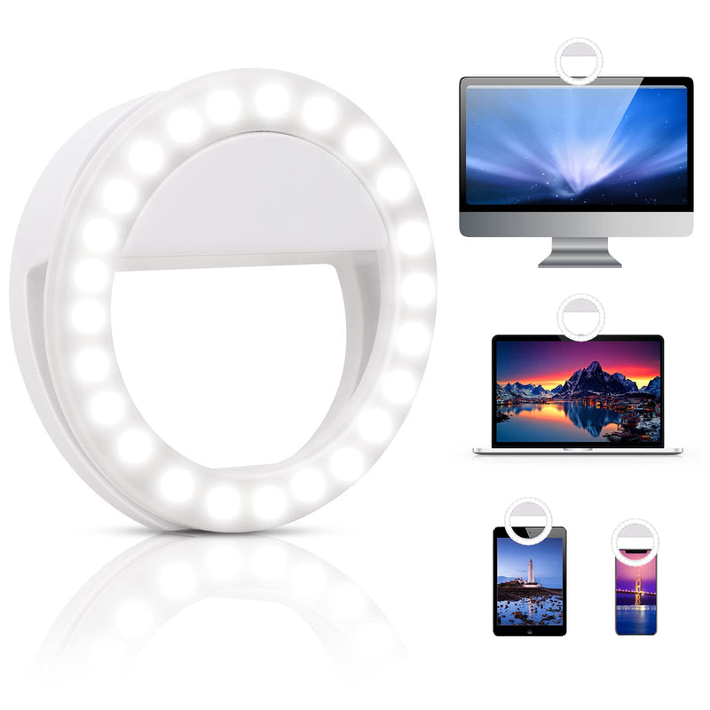 [Australia - AusPower] - Selfie Ring Light, XINBAOHONG Rechargeable Portable Clip-on Selfie Fill Light with 48 LED for Smart Phone Photography, Camera Video, Girl Makes up (White, 48LED) 