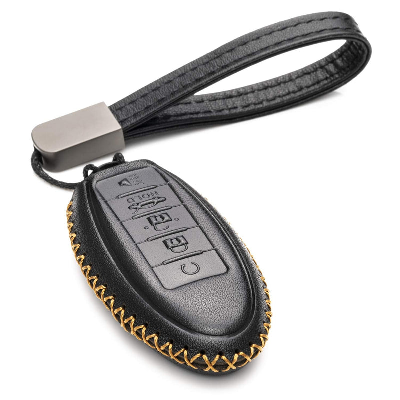 [Australia - AusPower] - Vitodeco Leather Smart Key Fob Case Compatible with Nissan Versa, Sentra, Altima, Maxima, Rogue 2007-2022 (5 Buttons, Black) 5 Buttons 