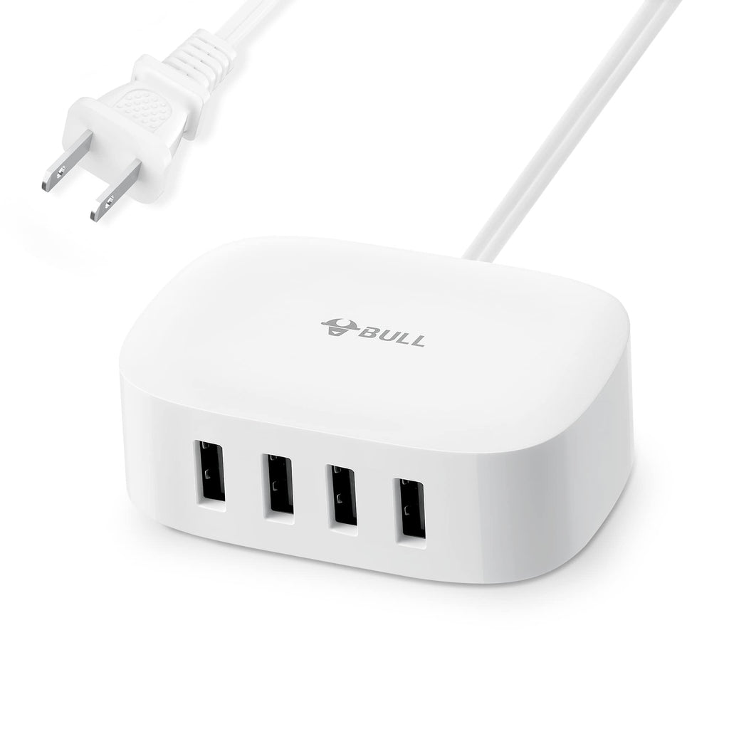 [Australia - AusPower] - BULL USB Charging Station - 4 Port USB Charging Station for Multiple Devices, 25W Multi USB Charger Station Apple iPhone, Tablet Laptop Computer, Travel, Home, Office （6Ft Extension Cord） 