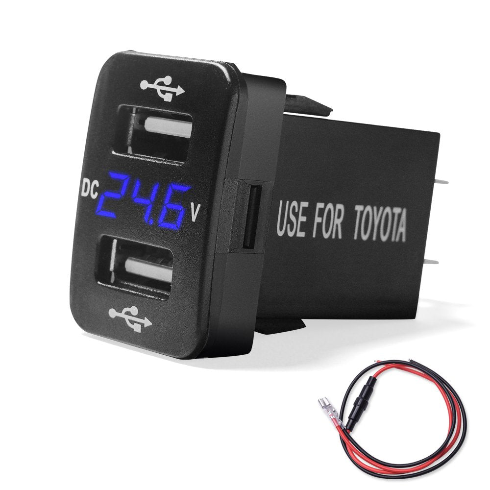 [Australia - AusPower] - MICTUNING 2.1A Dual USB Charger Power Socket with Digital Voltmeter Blue LED Light for Smartphone iPhone iPad PDA Laptop GPS Replacement for Toyota 