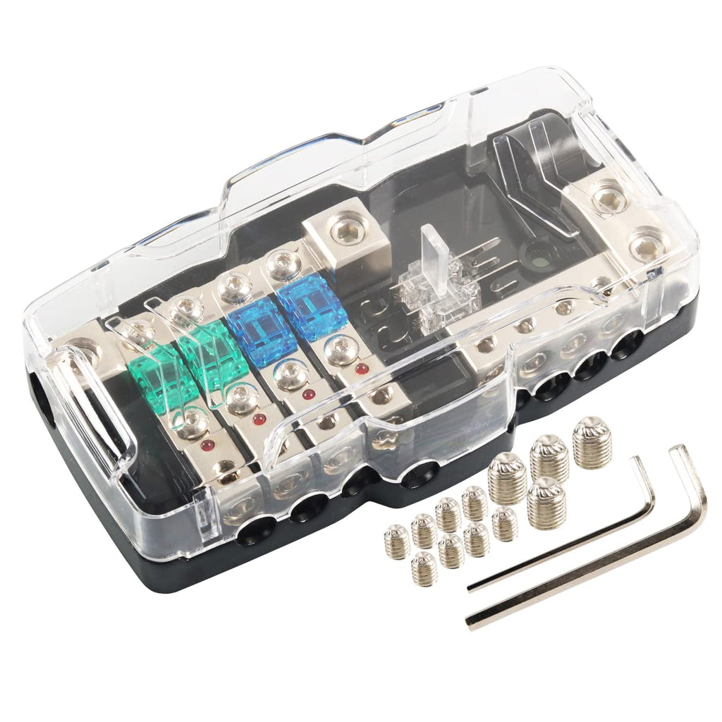 [Australia - AusPower] - Camper Car Audio Distribution Fuse Block with Ground Mini ANL Fuse Box Distribution Block 0/4ga 4 Way Fuses Holder 30A 60A 80Amp Red LED Indicator 