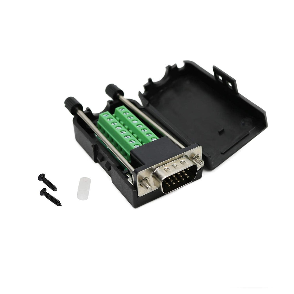 [Australia - AusPower] - Twinkle Bay D-SUB DB15 Male 15Pin Jack Port to Terminal Breakout Board Connector 3Row Plug, DR15 VGA Male with Case 
