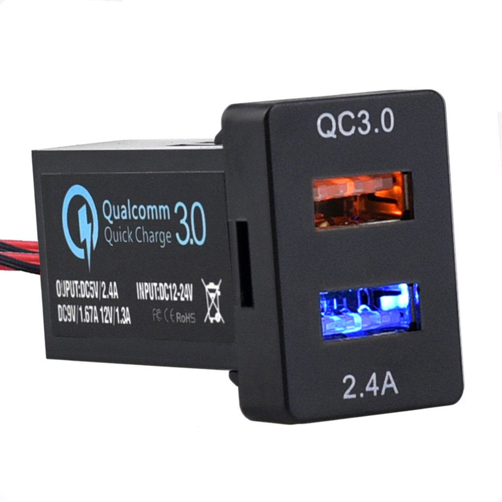 [Australia - AusPower] - Cllena Dual USB Port Charger Socket Quick Charge 3.0 & 2.4A for Toyota QC 3.0 & 2.4A - 1.3*0.88 inch 