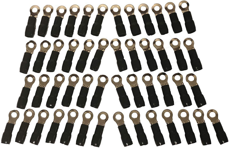 [Australia - AusPower] - Bass Rockers 4 Gauge AWG Gold Plated Crimp Ring Terminals - Amplifier Car Audio Accessories | Power Ground Wire Battery Cable Connectors Black Insulated - TR4G 50pcs 4 Pieces 