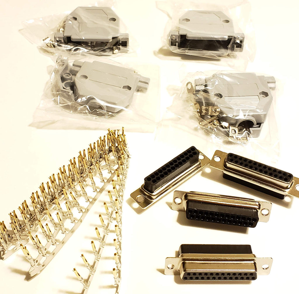 [Australia - AusPower] - Connectors Pro 4 Sets Crimp Type DB25 Female + Plastic Hoods + Pins Set, D-Sub 25P Female Crimp Connector, Pin & Hood Kit (4 DB25 Female + 4 Hoods + 100 Pins) 