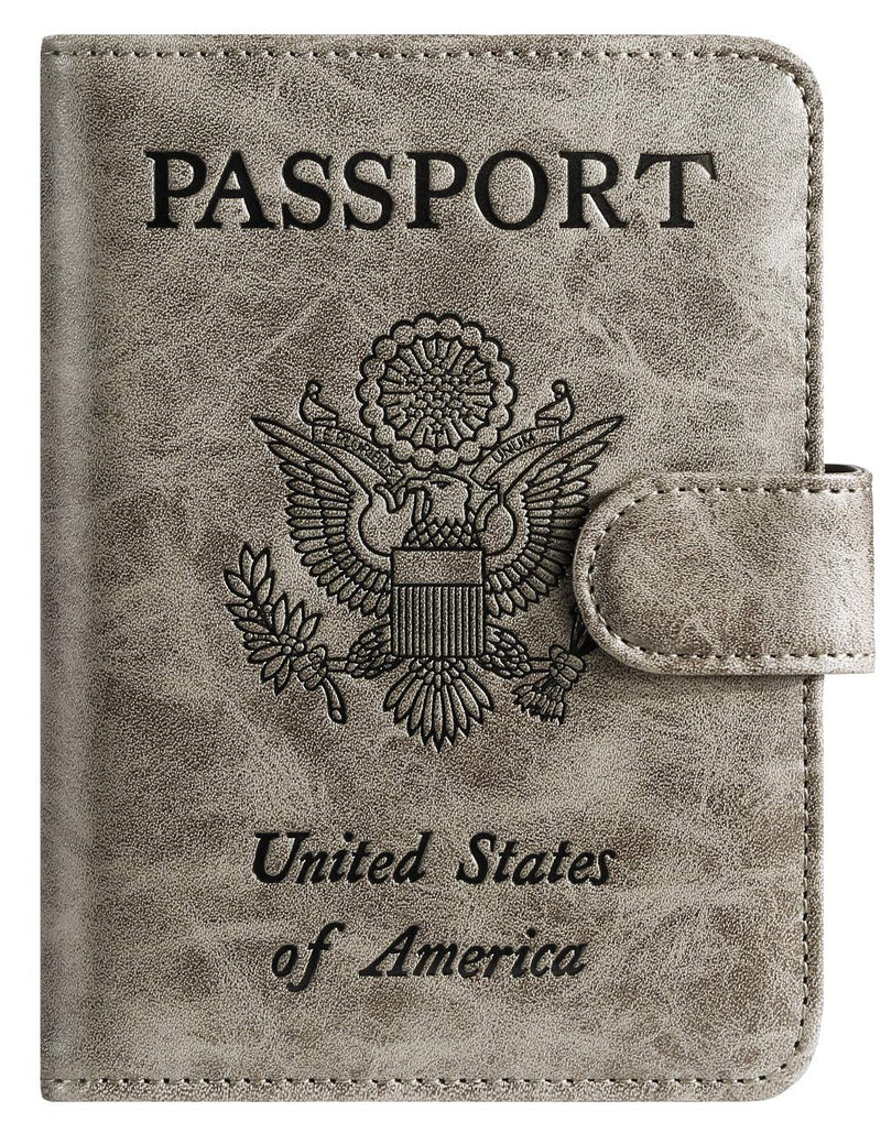 [Australia - AusPower] - Passport Holder Cover Wallet RFID Blocking Leather Card Case Travel Accessories for Women Men Grey Classic 