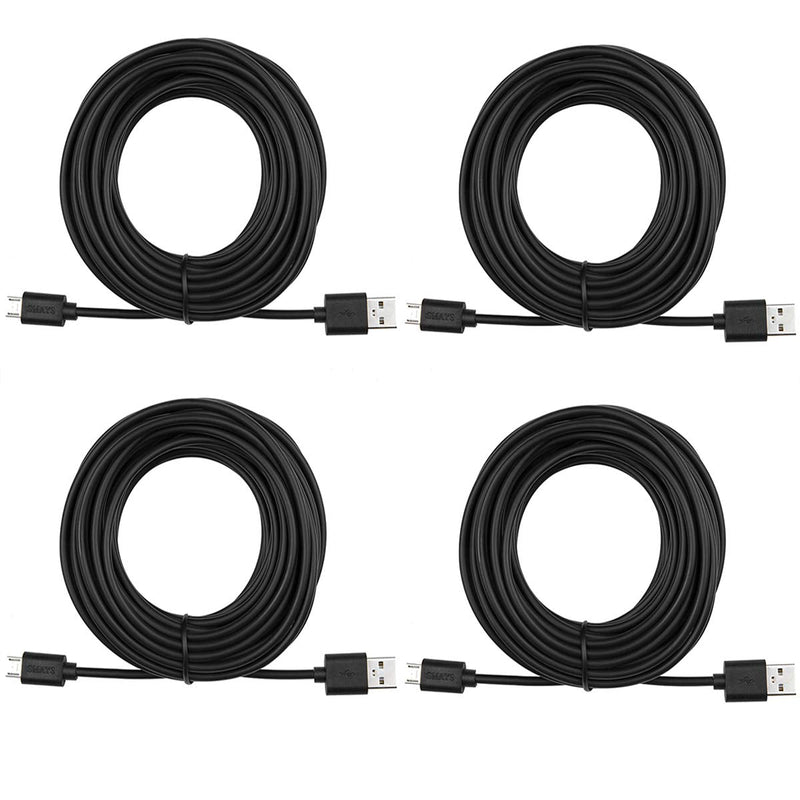 [Australia - AusPower] - Smays 4-Pack 25ft Security Camera Micro USB Extension Cable Compatible with YI Home Camera, Oculus Go, Blink Mini, Black 