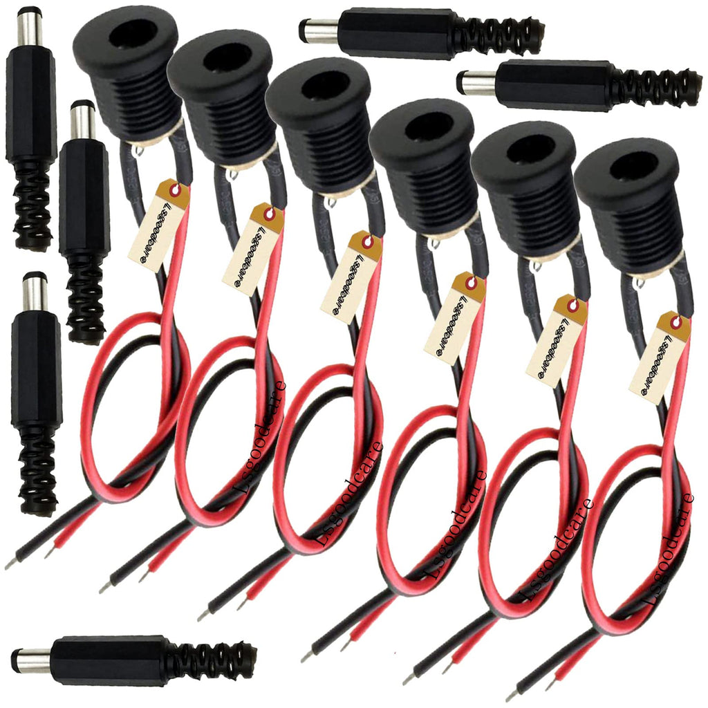 [Australia - AusPower] - Lsgoodcare 20Pcs 5.5 x 2.1 MM 1A DC Power Jack Socket Threaded Female Mount Connector Adapter with 7.87Ich 18AWG Cable & DC Barrel Jack Plug Male 