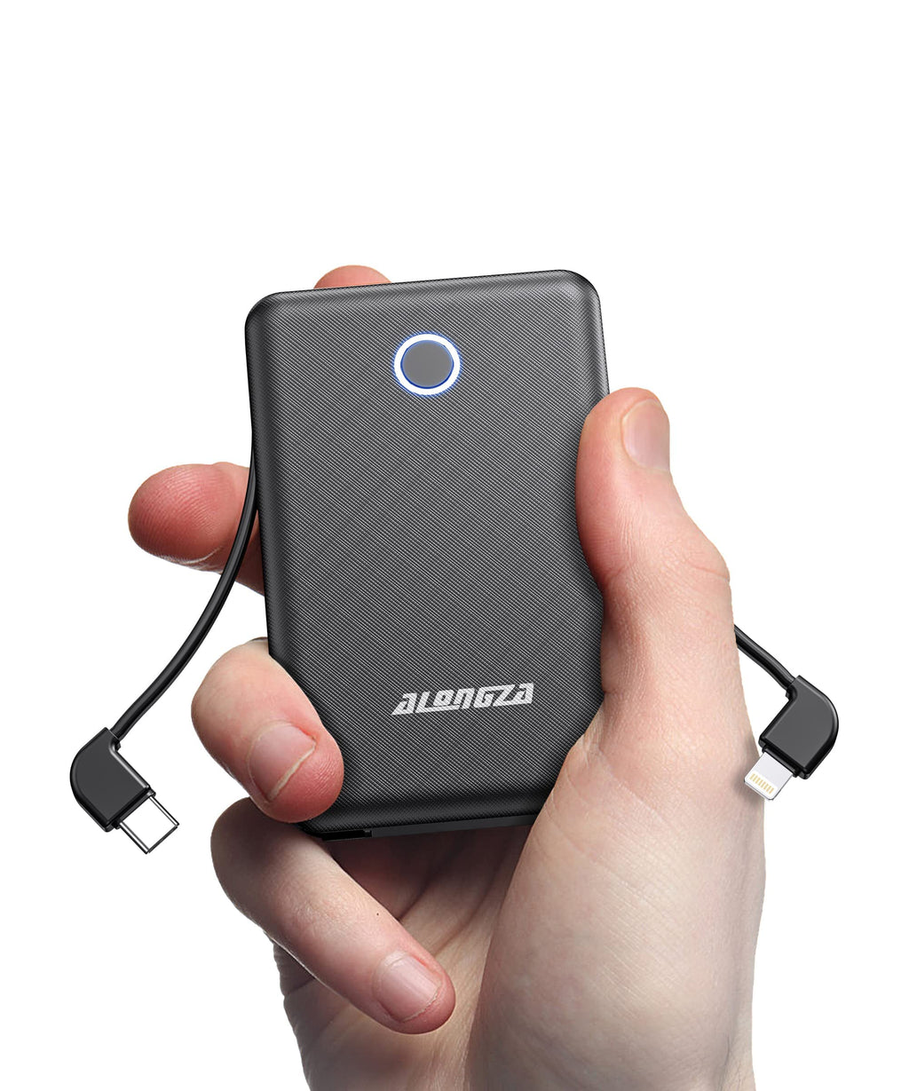 [Australia - AusPower] - Portable Charger Small Size Built in Cable 6000mAh Power Bank, External Battery Pack Lightweight Backup Charger, Ultra Slim Battery Backup Charger for Cell Phones 6000mAh Black 