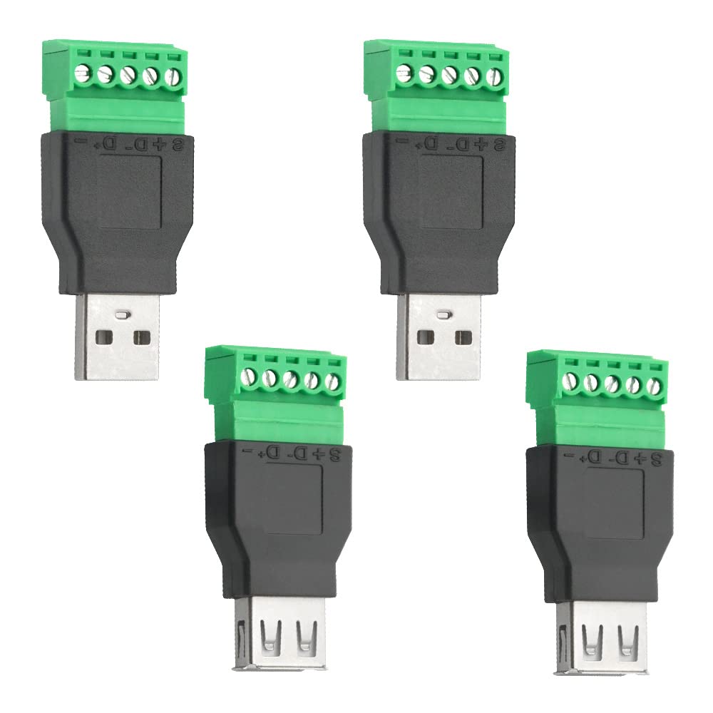 [Australia - AusPower] - WMYCONGCONG 4 PCS USB 2.0 Type A Male Female to 5 Pin Female Bolt Screw w/Shield Terminal Plug Adapter Connector Converter 