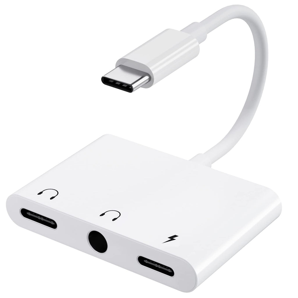 [Australia - AusPower] - USB C to 3.5mm Headphone Audio Adapter,3 in 1 USB C Headphone Splitter Compatible with Samsung Galaxy S22 S21 S20 S10 S9 Plus/Ultra, Note 10, iPad Pro, MacBook, Pixel (White) 
