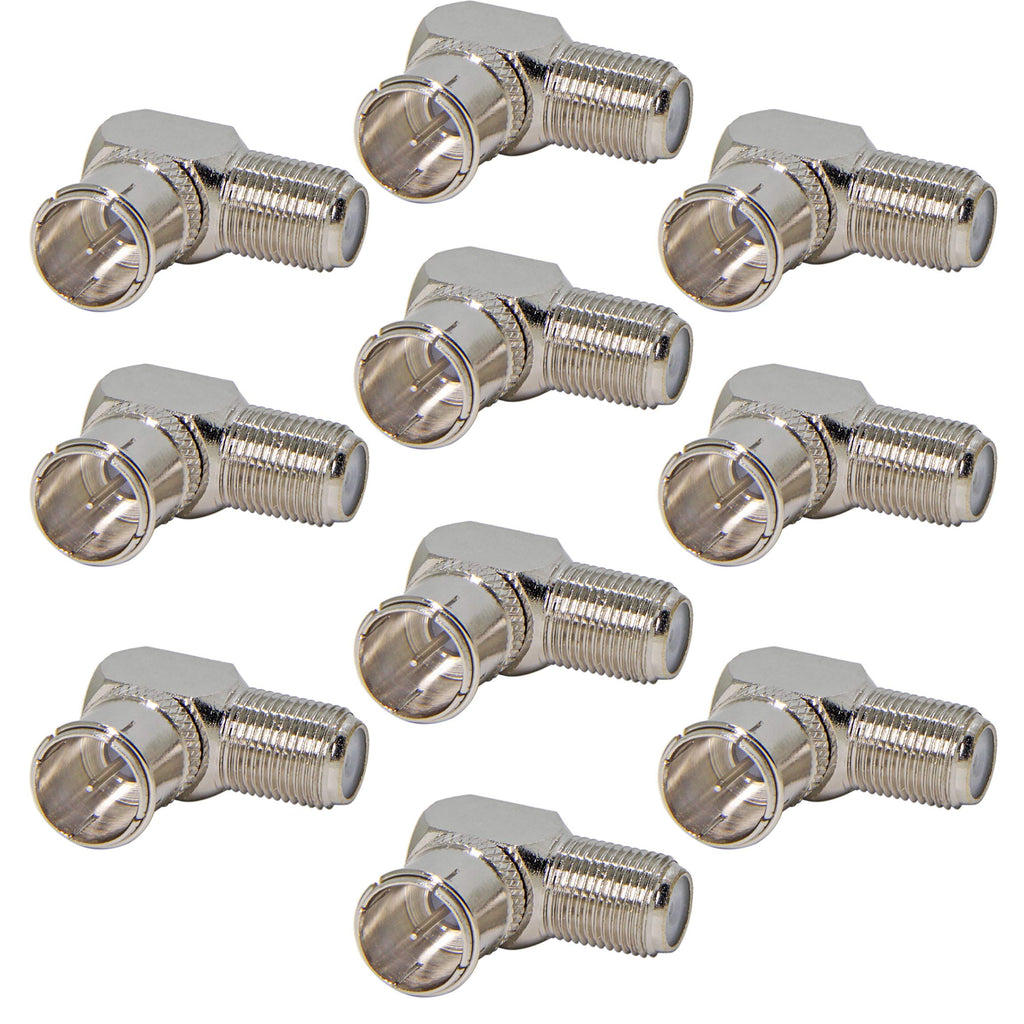 [Australia - AusPower] - F Type Push On Quick Connect Adapter, 10-Pack Right Angle F Male to Female Coaxial Connector for Wall Mounted TV, Modem, Wall Plate, RV Satellite Receiver 