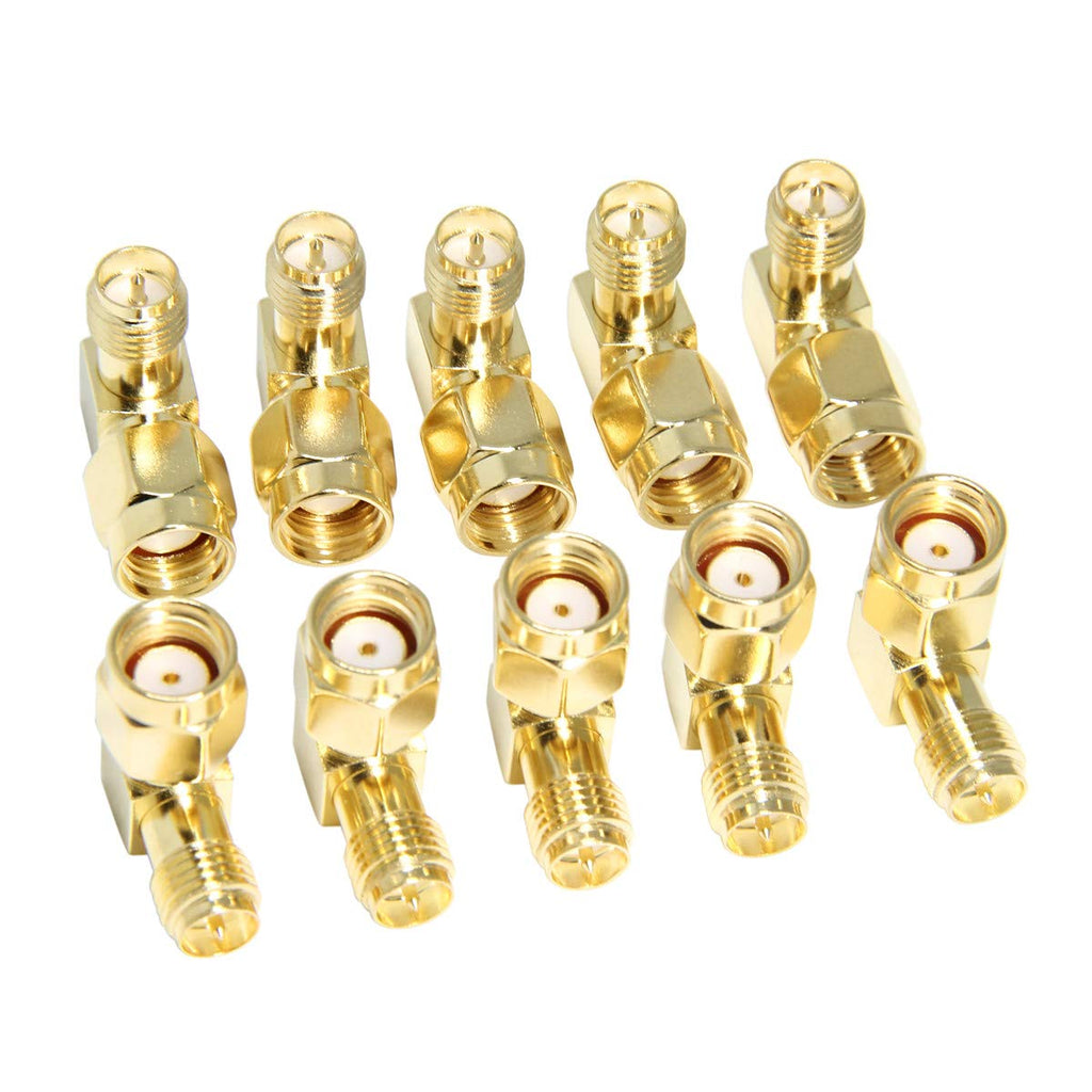 [Australia - AusPower] - RP-SMA Male to RP-SMA Female Adapter, Right Angle Connector 90 Degree 10-Pack for FPV Antenna, Quadcopter, Race Quad, Video Transmitters 