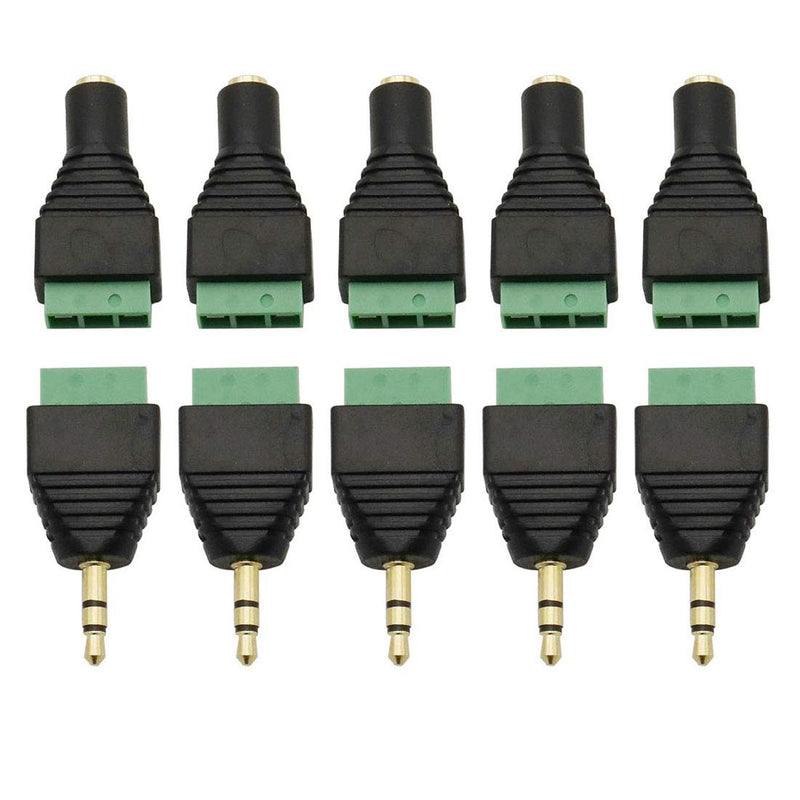 [Australia - AusPower] - Didamx 10Pcs 3.5mm Stereo TRS Audio Video Male / Female to 3 Screw Terminal Balun Converter Adapter Connectors 