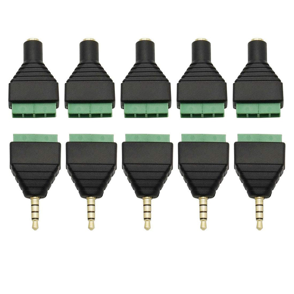 [Australia - AusPower] - Didamx 10Pcs 3.5mm Stereo TRRS Audio Video Male / Female to 4 Screw Terminal Balun Converter Adapter Connectors 