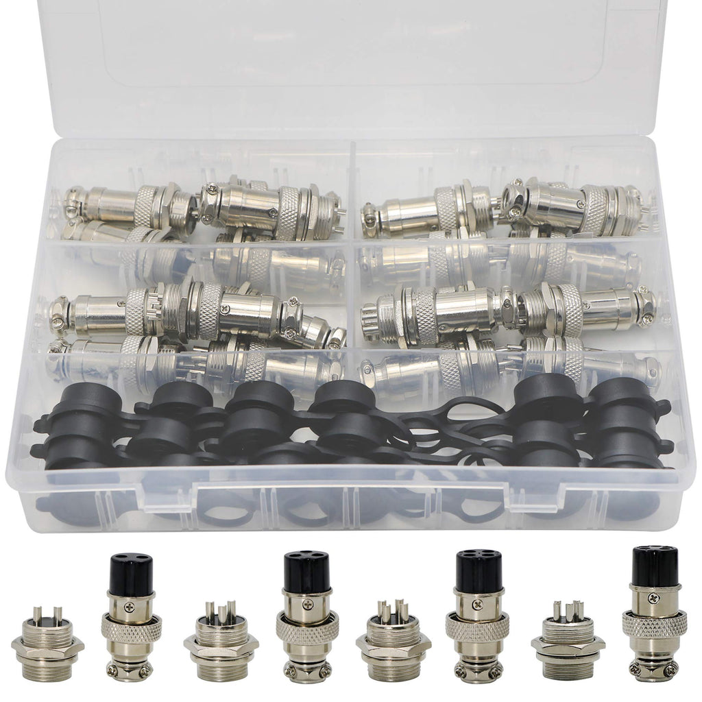 [Australia - AusPower] - Aviation Connector, GX16 2 Pin/ 3 Pin/ 4 Pin/ 5 Pin 16mm Thread Male Female Panel Metal Aviation Wire Connector Plug Assortment Kit with Aviation Plugs Cap-60 Pcs 