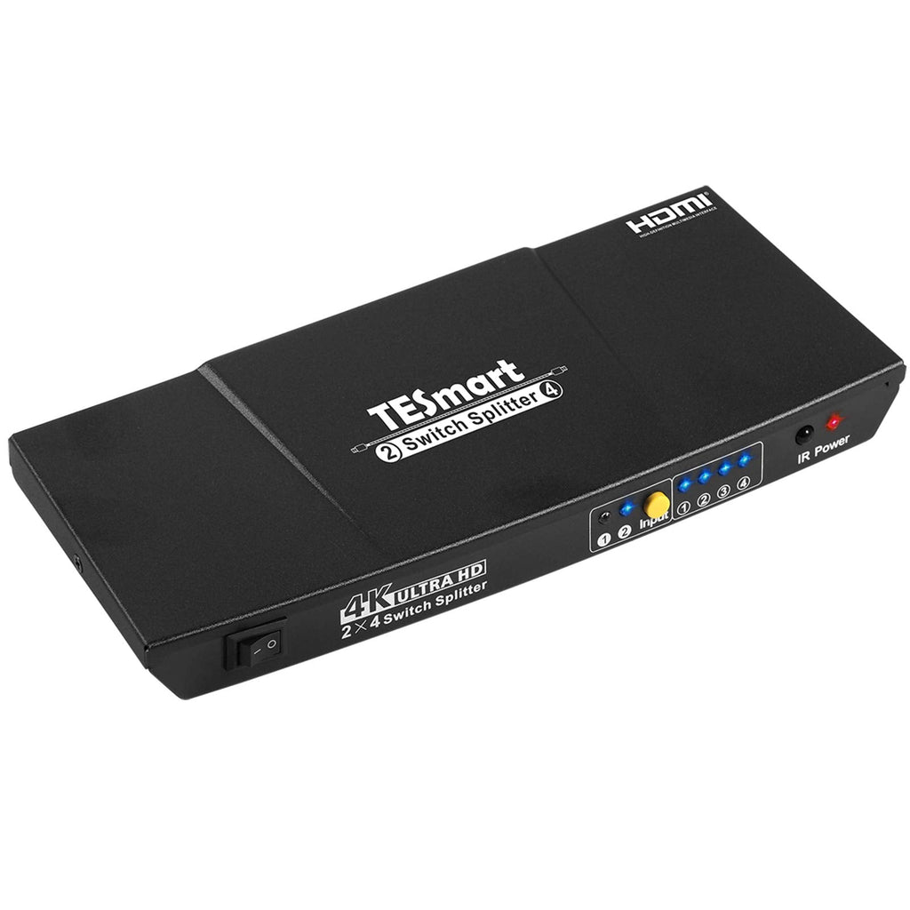 [Australia - AusPower] - 2x4 HDMI Switch, TESmart 2 in 4 Out HDMI Switcher Splitter with Remote Control Support CEC UHD 4Kx2K@30Hz, 3D, 1080P 2x4-4K30Hz Black 