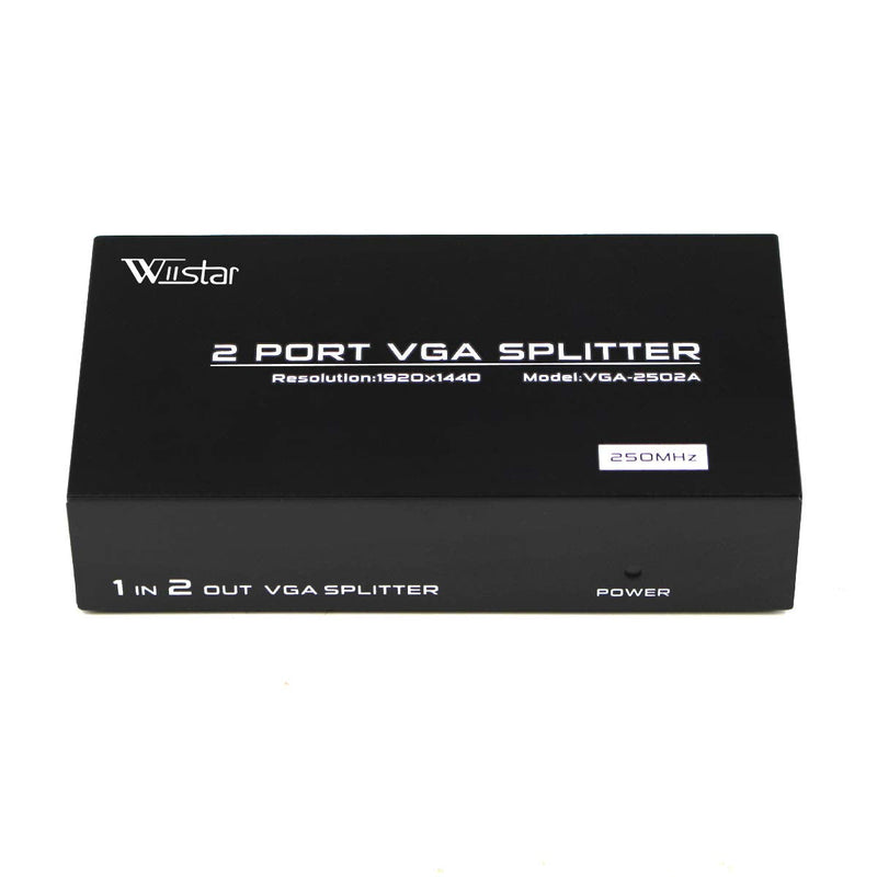 [Australia - AusPower] - VGA Splitter 1x2 Box Video Distribution Duplicator with Power Adapter 250MHz High Resolution 1080p for 1 PC to Multiple Monitors 