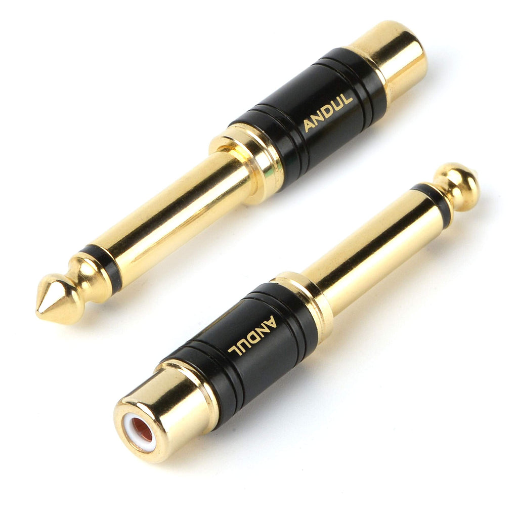 [Australia - AusPower] - ANDTOBO RCA Female to 1/4 '' Mono Plug Male TS Audio Adapter, 6.35mm Plug to RCA Jack Pure Copper Adapters,(Black,2Pack) 