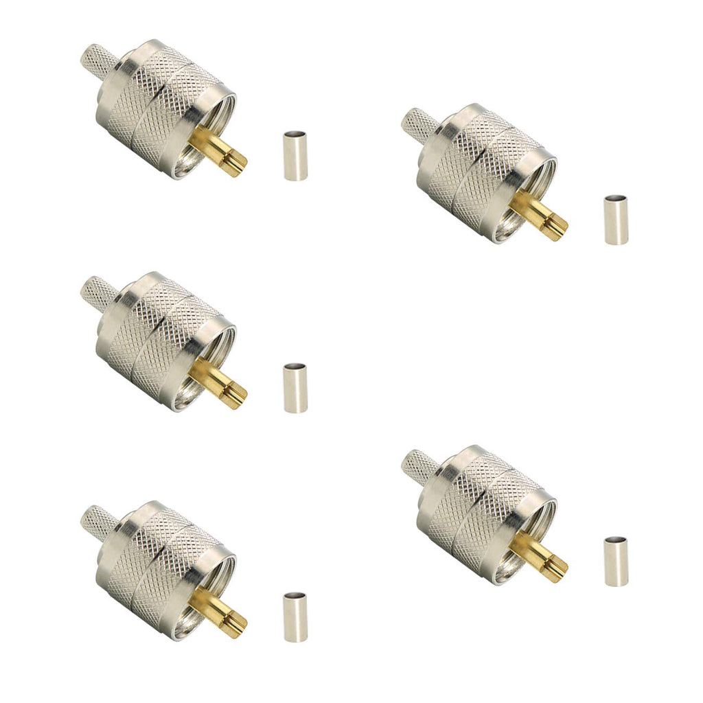 [Australia - AusPower] - UHF PL-259 PL259 Male-Plug Crimp Coax Connector Adapter RF Connector for RG58/U LMR195 Coax Cable Compatiable with Ham Radio (UHF Male Crimp RG58) -5PCS 