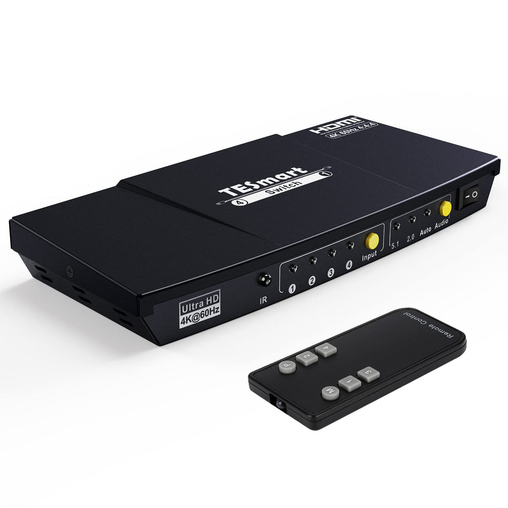 [Australia - AusPower] - TESmart 4x1 HDMI Switch 4K HDMI Switcher Box with Optical Audio Out,4 in 1 Out HDMI Splitter with IR Remote Control,Power Cable,HDCP/4KX2K/HDR,for Gaming Console & Home Office Black 