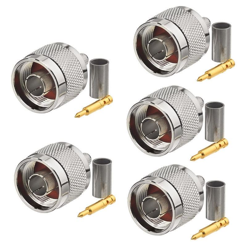 [Australia - AusPower] - Eightwood N Male Plug Crimp RF Connector 50 ohm for RG58 RG142 LMR195 Cable (5-Pack) rg58 N male 
