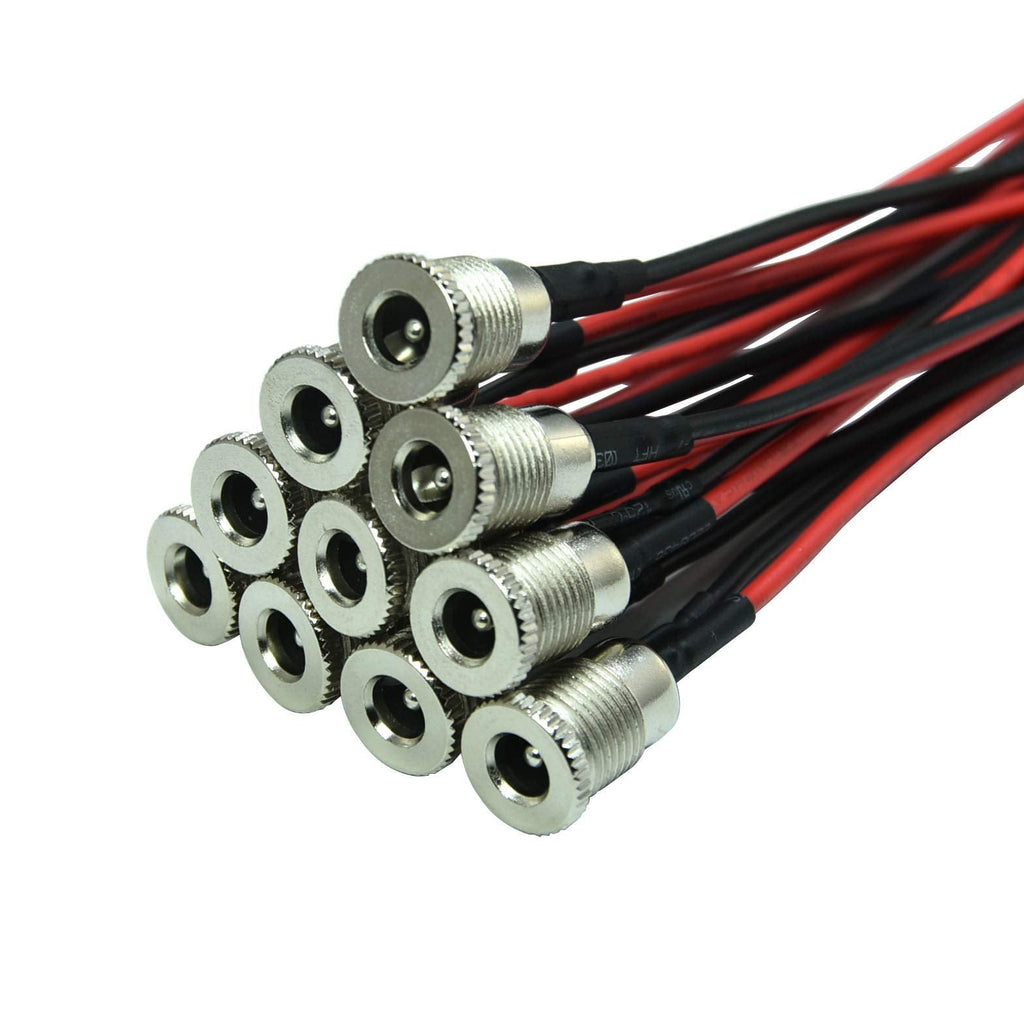 [Australia - AusPower] - 5.5 x 2.1 MM 5A DC Power Jack Socket Dc-099 30V Threaded Female Mount Connector Adapter with 5.9Ich 18Awg Cable(Pack of 10) 10pcs 5.5x2.1 