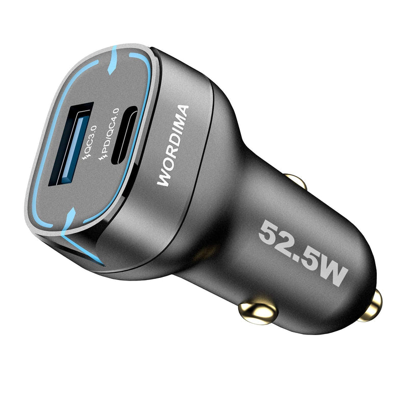 [Australia - AusPower] - USB C Car Charger,WORDIMA 52.5W 2 Port Fast Car Charger PD20W/PD30W/ PPS30 & QC3.0 18W/SCP22.5W Car Adapter, Compatible with iPhone 12,11, iPad Pro and More (Black) 