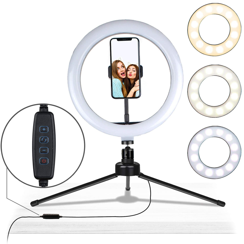 [Australia - AusPower] - Aduro U-Stream Ring Light with Stand, 10" Desktop Light for Home Streaming Selfie Ring Light with Phone Holder for Makeup, Video Live Streaming, and Photography 