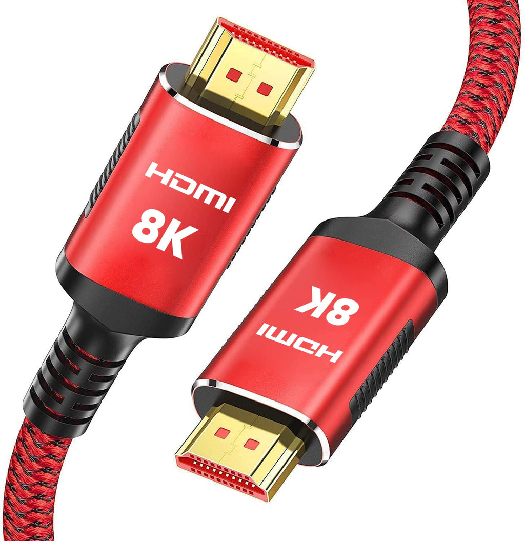 [Australia - AusPower] - 8K HDMI Cable 3.3ft, High Speed HDMI 2.1 Cable 18Gbps, Support 3D, 1080P, 2160P, Audio Return(ARC), Ethernet, 8K HDR -Braided HDMI Cord Compatible Video, PC, Projector, UHD TV, PS3/PS4, Blu-ray 3.3feet Red 1 