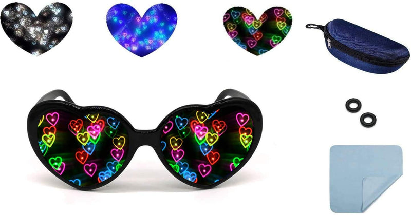 [Australia - AusPower] - Heart Effect Diffraction Glasses -See Hearts!- Heart Shaped Special Effect Glasses Peach Heart Hologram Holiday Images Black 