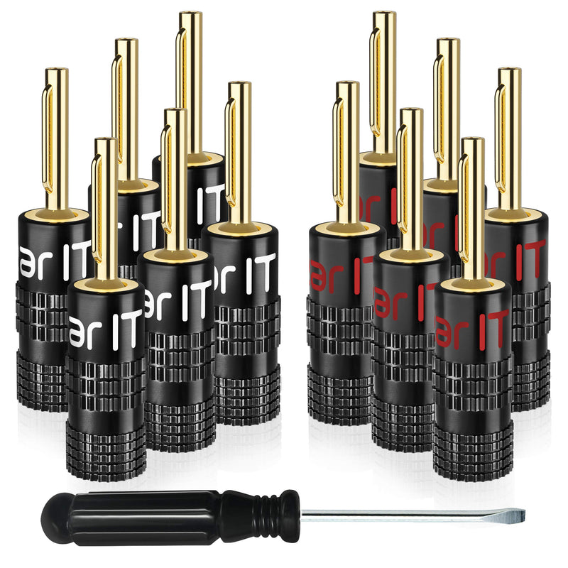 [Australia - AusPower] - GearIT Banana Plugs for Speaker Wire (6 Pairs, 12 Pieces), Pin Plug Closed Screw Type, 24K Gold Plated Connectors, Banana Pins (Support 12 AWG to 20 AWG Wires) 