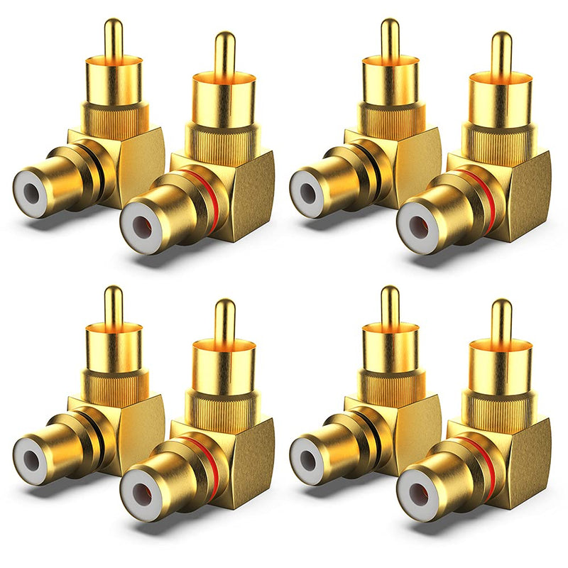 [Australia - AusPower] - Warmstor RCA Right Angle Adapter, Gold-Plated 8-Pack 90 Degree Metal RCA Male to RCA Female Connector Adapter (4 Black + 4 Red) 