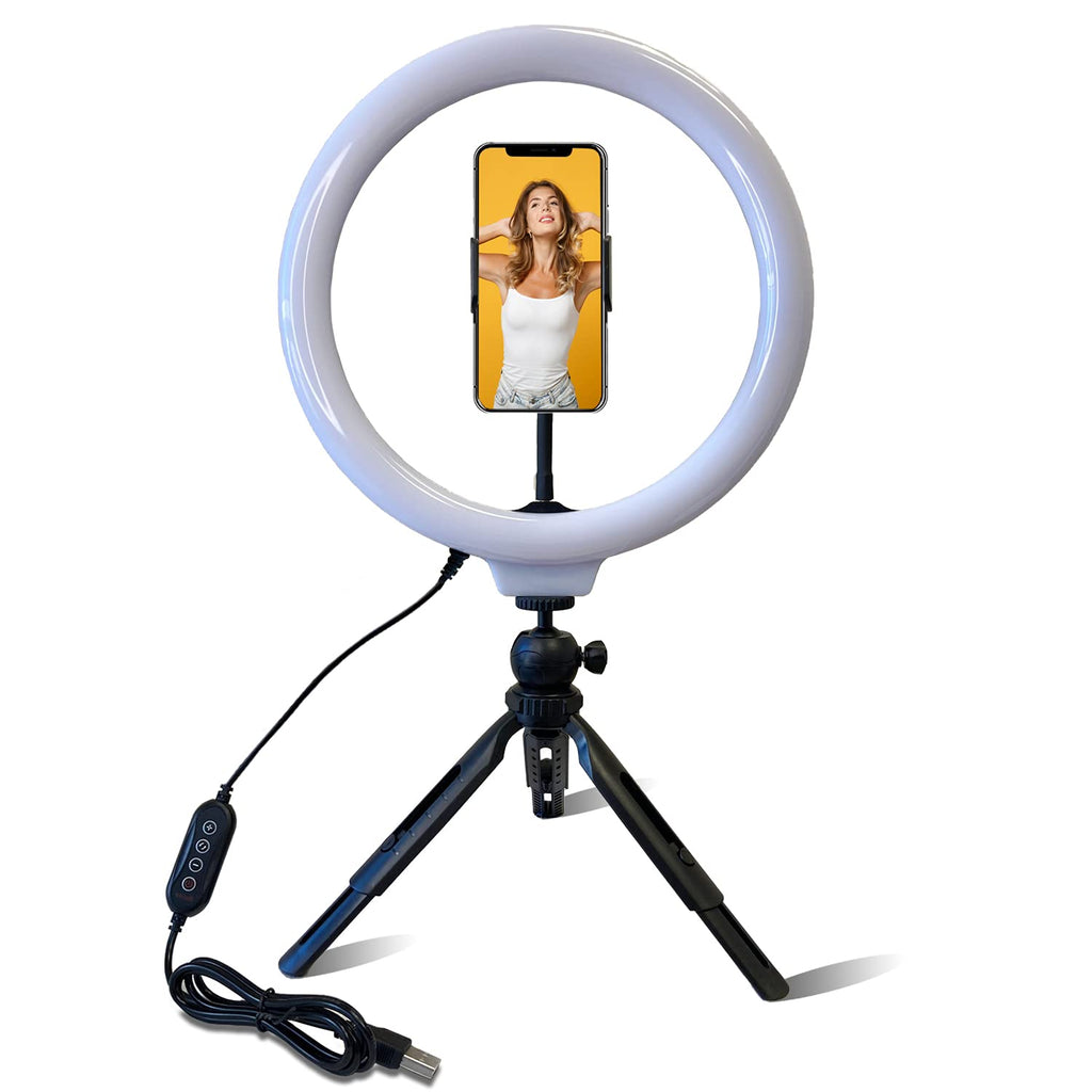 [Australia - AusPower] - Fugetek 12" Desktop Ring Light with Phone Tripod Stand, Phone Mount, USB Powered, Easy Extendable Legs, LED, 3 Color Modes, Dimmable, Photos, Video, TIK Tok 8 inches 